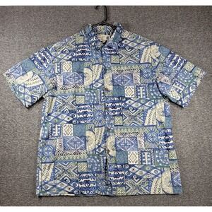 Vtg Iolani Tribal Print Hawaiian Shirt Sz Large Button Up Made In USA